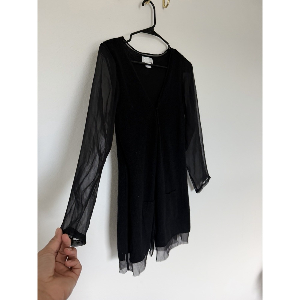 Bibelot Womens Dress Sweater Mesh Long Sleeves Sz Small Black 100% Cashmere